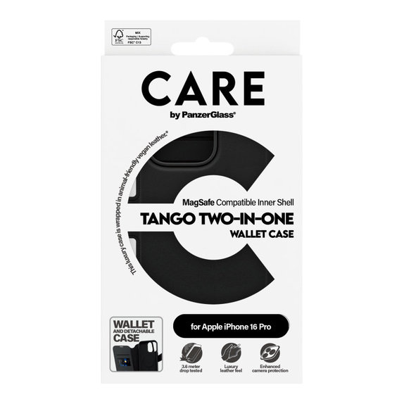 Pouzdro Wallet Tango Two-In-One s MagSafe pro iPhone 16 Pro, Černá, CARE