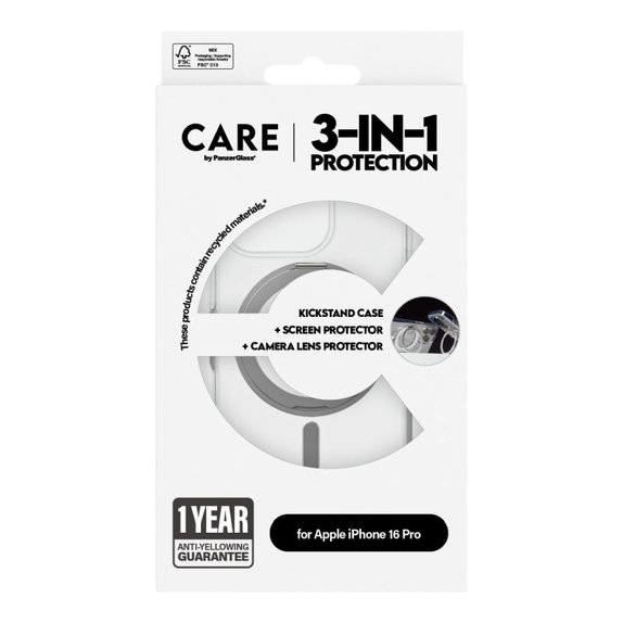 Bundle Hoops Ceramic + Tvrzené sklo UWF Ceramic + Pouzdro Kickstand pro iPhone 16 Pro, CARE