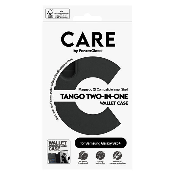 Pouzdro Wallet Tango Two-In-One s QI pro Samsung Galaxy S25+, Černá, PanzerGlass