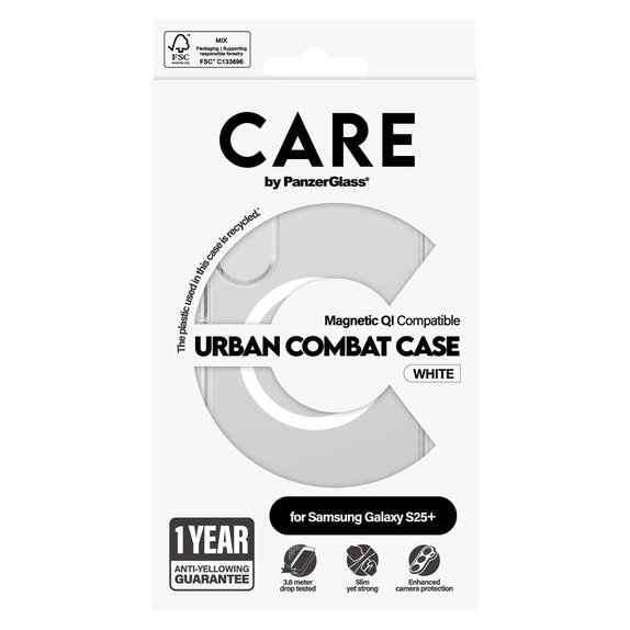 Pouzdro Urban Combat s bílým QI pro Samsung Galaxy S25+, Transparentní, PanzerGlass
