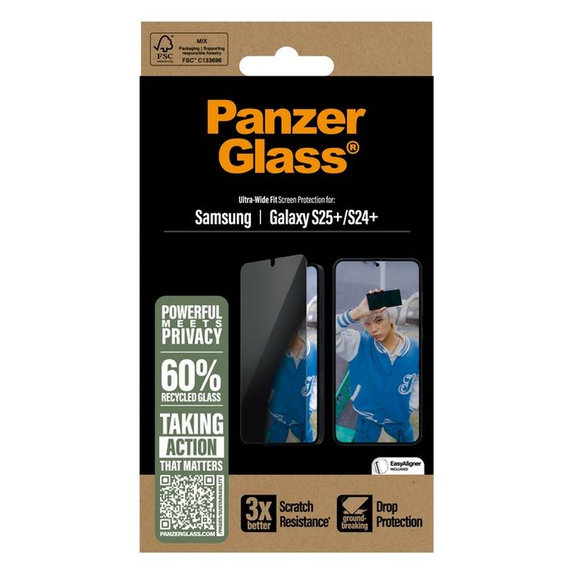 PanzerGlass - Tvrzené Sklo UWF Privacy s aplikátorem pro Samsung Galaxy S25+, transparentná