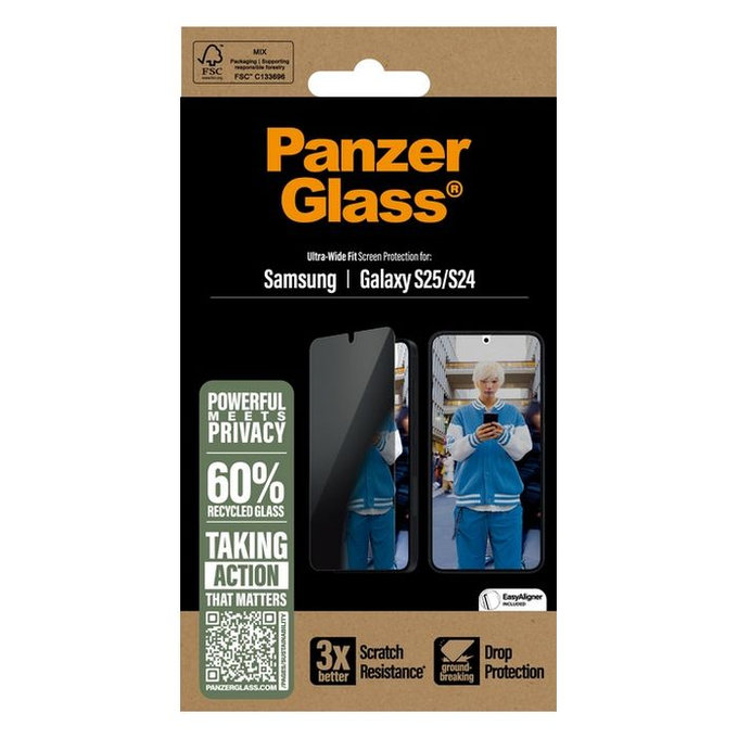 PanzerGlass - Tvrzené Sklo UWF Privacy s aplikátorem pro Samsung Galaxy S25, transparentná