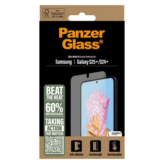 Tvrzené sklo UWF All-in-One s aplikátorem pro Samsung Galaxy S25+, Čirá, PanzerGlass