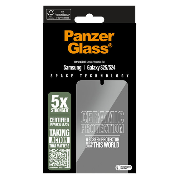 Tvrzené sklo UWF Ceramic s aplikátorem pro Samsung Galaxy S25, Čirá, PanzerGlass