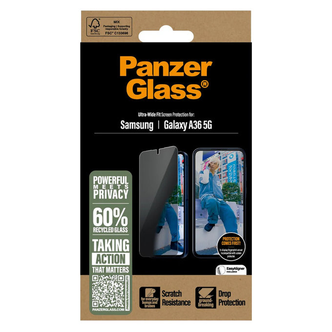 Tvrzené sklo UWF Privacy pro Samsung Galaxy A36 5G, Čirá, PanzerGlass