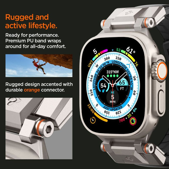 Spigen - Řemínek Durapro Armor PU pro Apple Watch (42, 44, 45, 49mm), černá