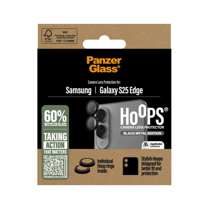 Ochranný kryt objektivu Hoops pro Samsung S25 Edge, Černá, PanzerGlass