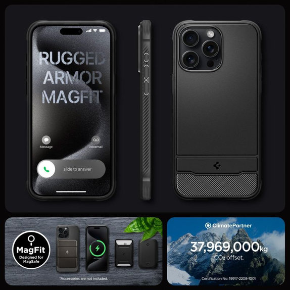 Spigen - Pouzdro Rugged Armor s MagSafe pro iPhone 15 Pro Max, Matte Black