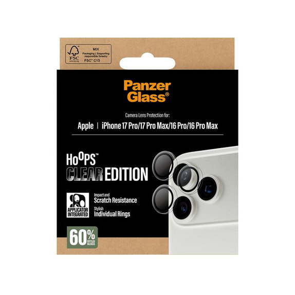 Ochranný kryt objektívu Hoops pro iPhone 17 Pro Max/17 Pro/16 Pro Max/16 Pro, Transparentná, PanzerGlass