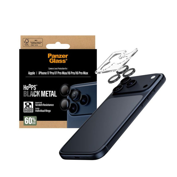 PanzerGlass - Ochranný kryt objektivu Hoops pro iPhone 17 Pro Max/17 Pro/16 Pro Max/16 Pro, černá