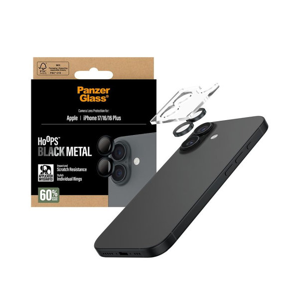 Ochranný kryt objektívu Hoops pro iPhone 17/16 Plus/16, Černá, PanzerGlass