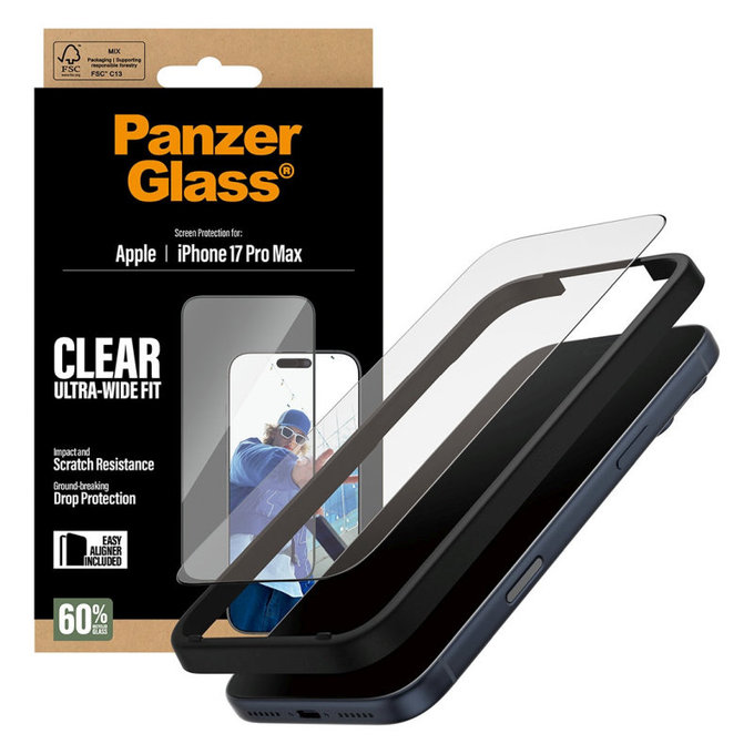 Tvrzené sklo UWF s aplikátorem pro iPhone 17 Pro Max, Černá, PanzerGlass