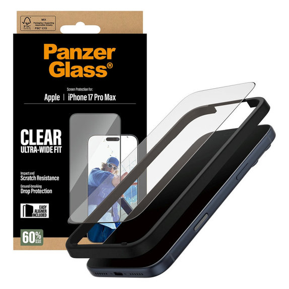 Tvrzené sklo UWF s aplikátorem pro iPhone 17 Pro Max, Černá, PanzerGlass