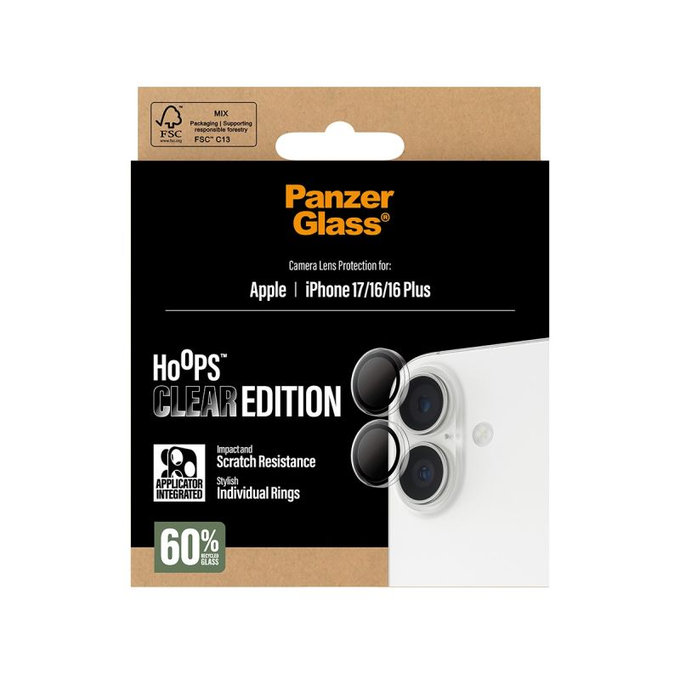 PanzerGlass - Ochranný kryt Objektívu Fotoaparátu Hoops pro iPhone 16, 16 Plus, 17, transparentní