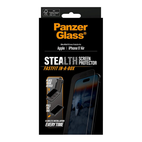 Tvrzené sklo UWF Stealth s Fastfit pro iPhone Air, Černá, PanzerGlass