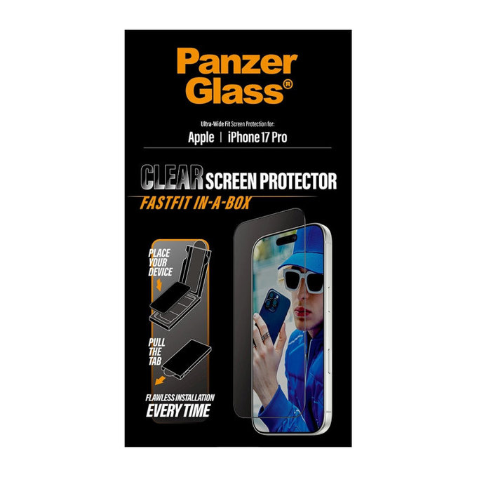 Tvrzené sklo UWF s Fastfit pro iPhone 17 Pro, Černá, PanzerGlass