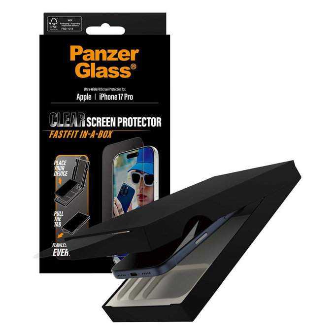 Tvrzené sklo UWF s Fastfit pro iPhone 17 Pro, Černá, PanzerGlass