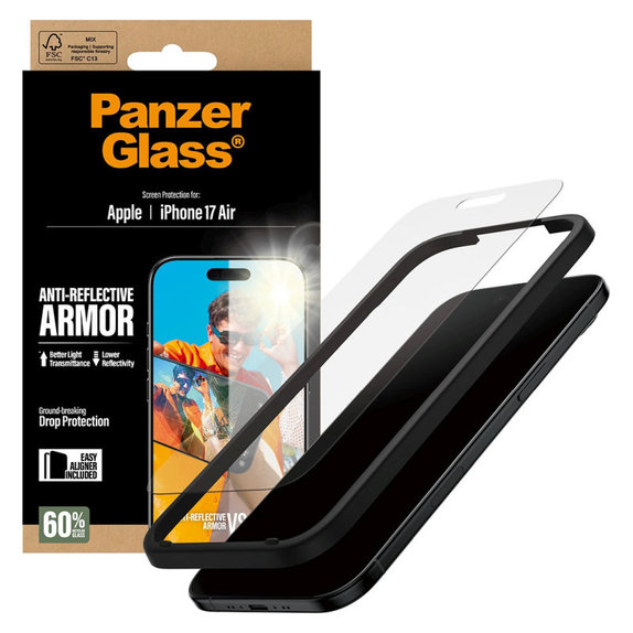 Tvrzené sklo Anti-Reflective s aplikátorem pro iPhone Air, Černá, PanzerGlass