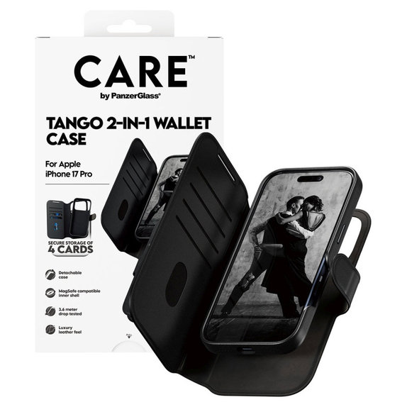 Pouzdro Wallet Tango Two-In-One s MagSafe pro iPhone 17 Pro, Černá, CARE
