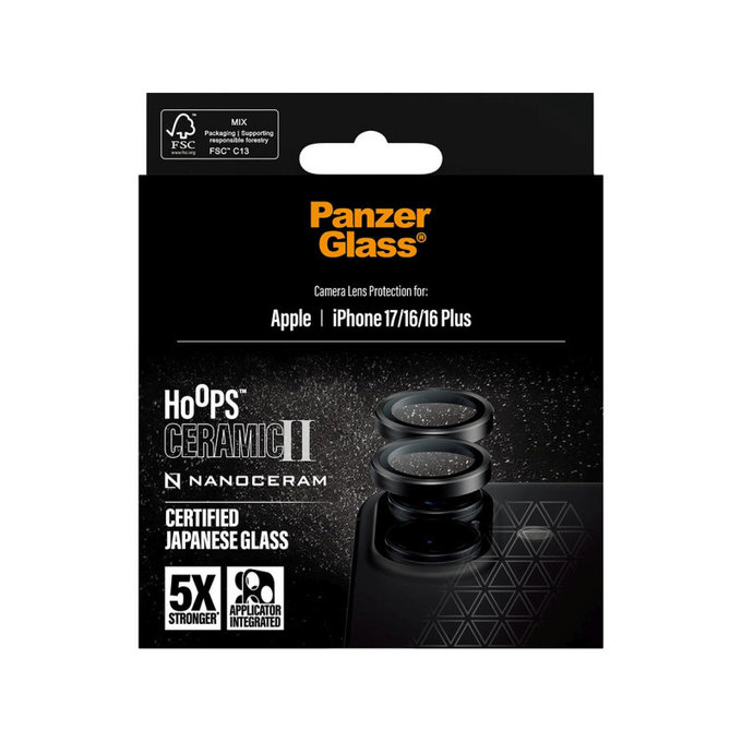 Ochranný kryt objektivu Hoops Ceramic II pro iPhone 17/16 Plus/16, Černá, PanzerGlass