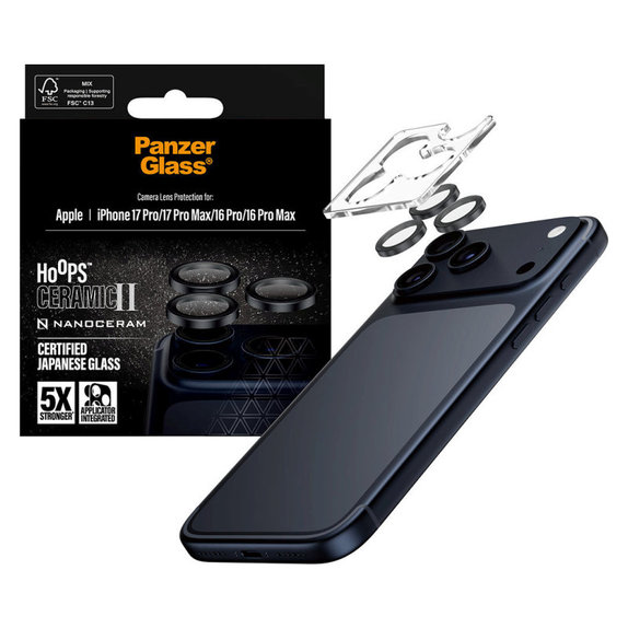 Ochranný kryt objektivu Hoops Ceramic II pro iPhone 17 Pro Max/17 Pro/16 Pro Max/16 Pro, Černá, PanzerGlass