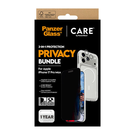 Bundle 3v1 Privacy pro iPhone 17 Pro Max, PanzerGlass