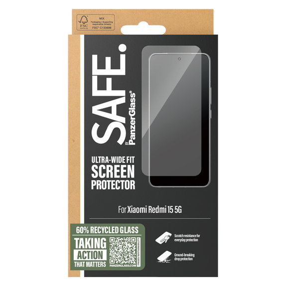 Tvrzené sklo UWF pro Xiaomi Redmi 15 5G, Černá, SAFE by PanzerGlass