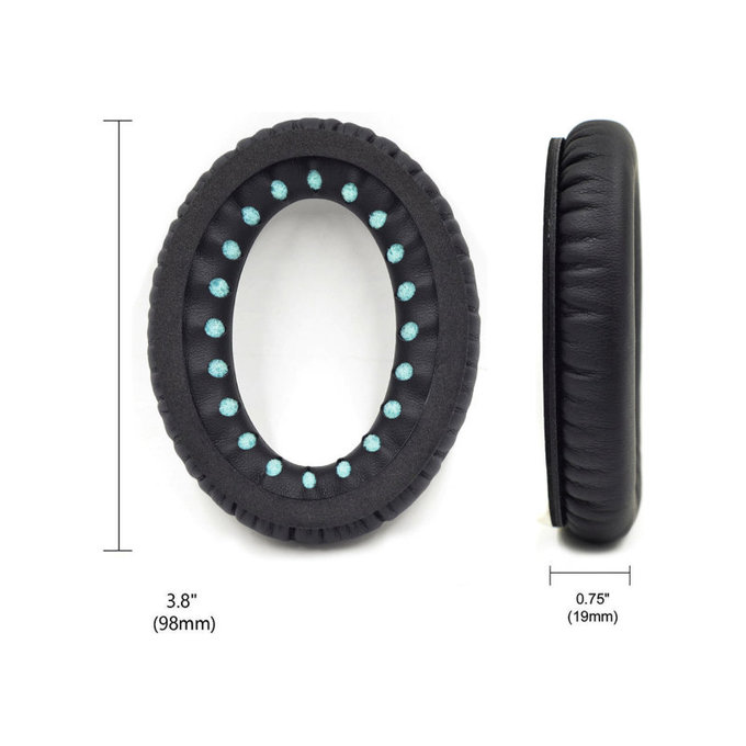 Náhradní Náušníky pro Bose QC25, QC35, QC45, Paměťová pěna + PU kůže, Černé, Chladivý gel, 1 pár