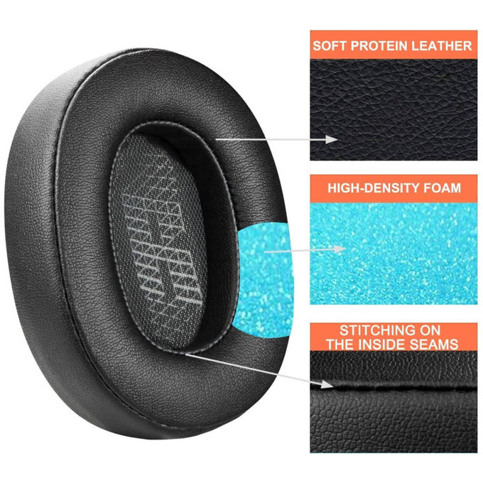 Náhradní Náušníky pro JBL Live 500BT, 500BTNC, Paměťová pěna + PU kůže, Černé, 1 pár