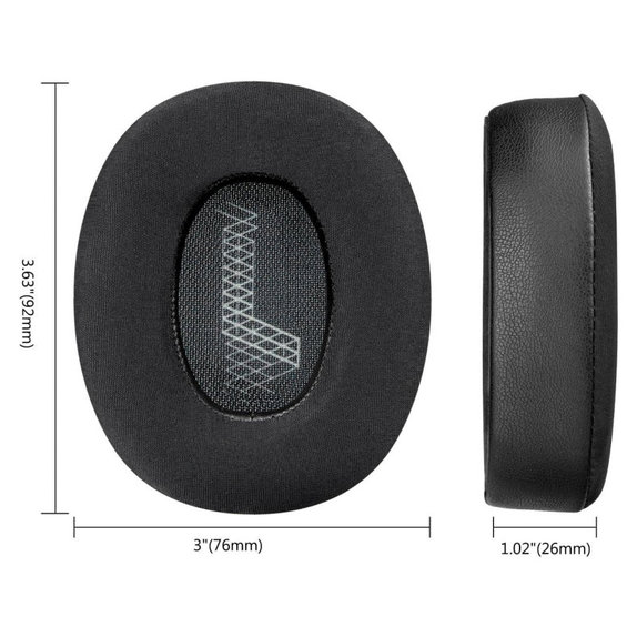 Náhradní Náušníky pro JBL Live 650, 660, E65, Paměťová pěna + Kůže + Textil, Černé, Chladivý gel, 1 pár