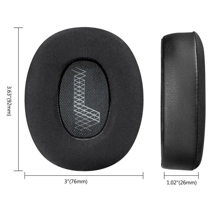 Náhradní Náušníky pro JBL Live 650, 660, E65, Paměťová pěna + Kůže + Textil, Černé, Chladivý gel, 1 pár