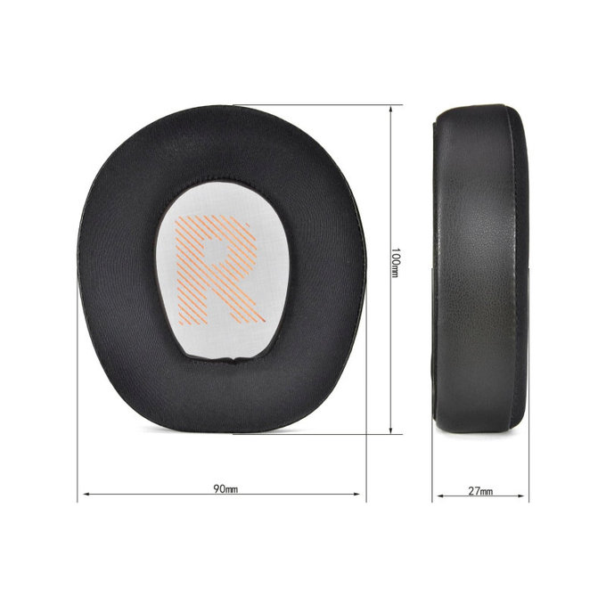 Náhradní Náušníky pro JBL Quantum Q200, Q300, Paměťová pěna + PU kůže + Textil, Černé, Chladivý gel, 1 pár
