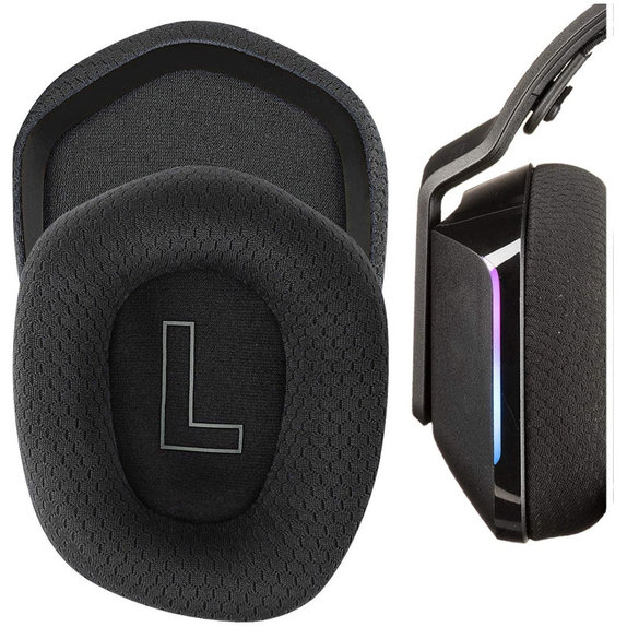 Náhradní Náušníky pro Logitech G335, G733, Paměťová pěna + Textil, Černé, 1 pár