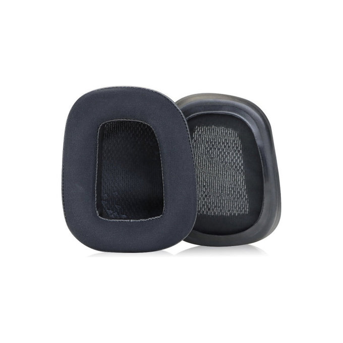 Náhradní Náušníky pro Logitech G633 Artemis, G933 Artemis, Paměťová pěna + Textil + Kůže, Černé, Chladivý gel, 1 pár