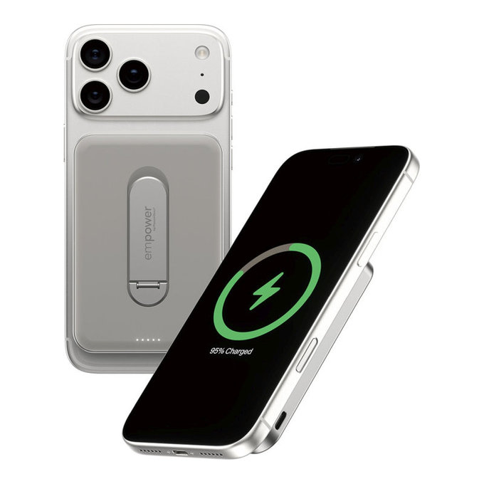 Bezdrátová PowerBank 5000 mAh, s otočným stojánkem 20 W, kompatibilní s MagSafe, Qi2/USB-C, Titanová, empower