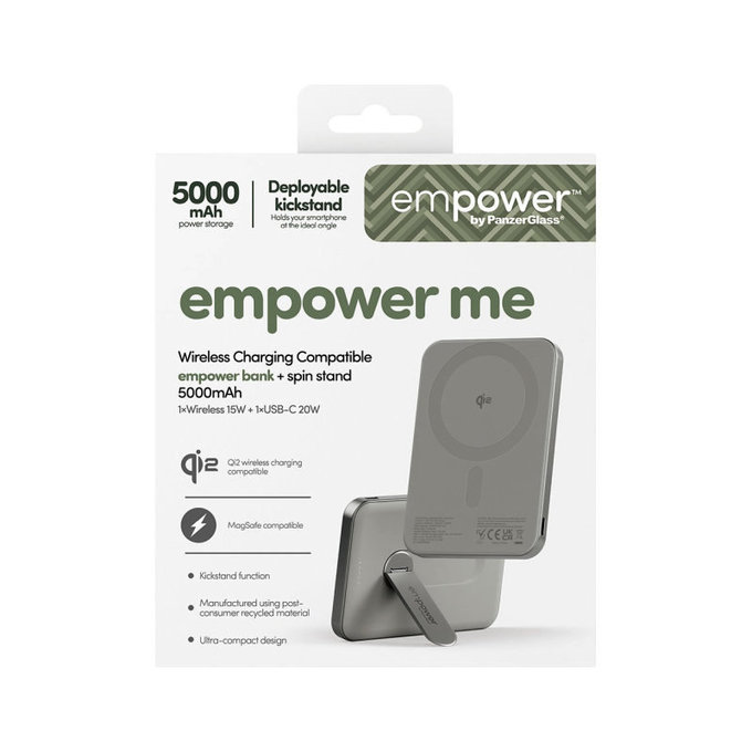 Bezdrátová PowerBank 5000 mAh, s otočným stojánkem 20 W, kompatibilní s MagSafe, Qi2/USB-C, Titanová, empower