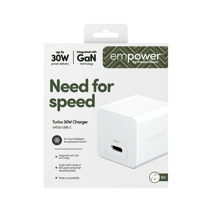 Cestovní adaptér Grand Prix USB-C, GaN, 30 W PD, stříbrnobílý, empower