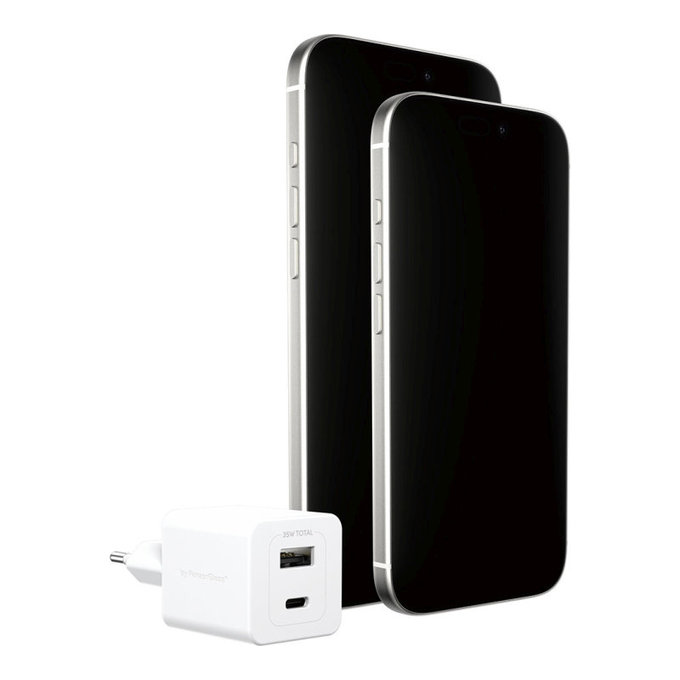 Cestovní adaptér Grand Prix USB-C/USB-A, GaN, 35 W PD, stříbrnobílý, empower