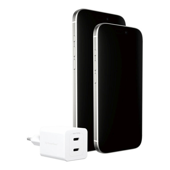 Cestovní adaptér Grand Prix 2x USB-C, GaN, 45 W PD, Stříbrnobílá, empower