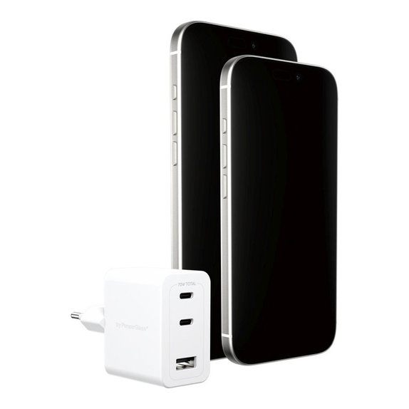 Cestovní adaptér Grand Prix 2x USB-C/USB-A, GaN, 70 W PD, Stříbrnobílá, empower