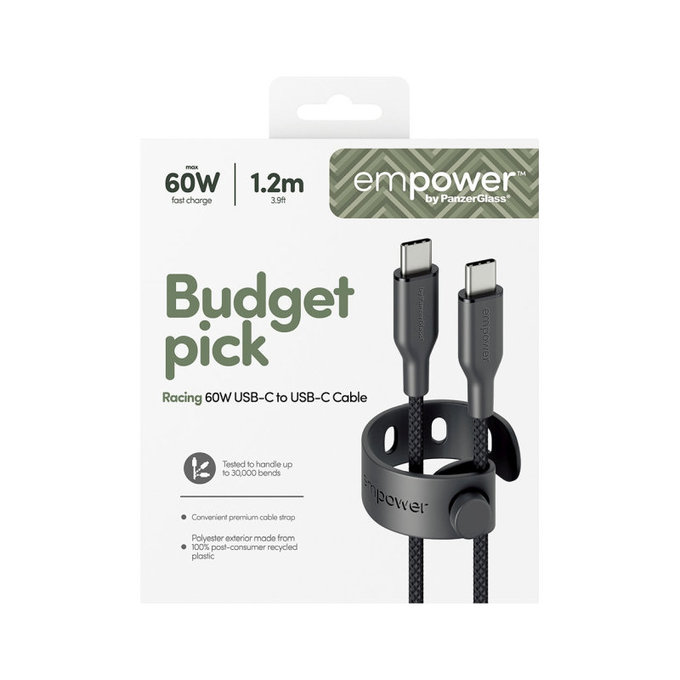 Kabel USB-C, 60 W, Racing, 1, 2 m, Space Black, empower