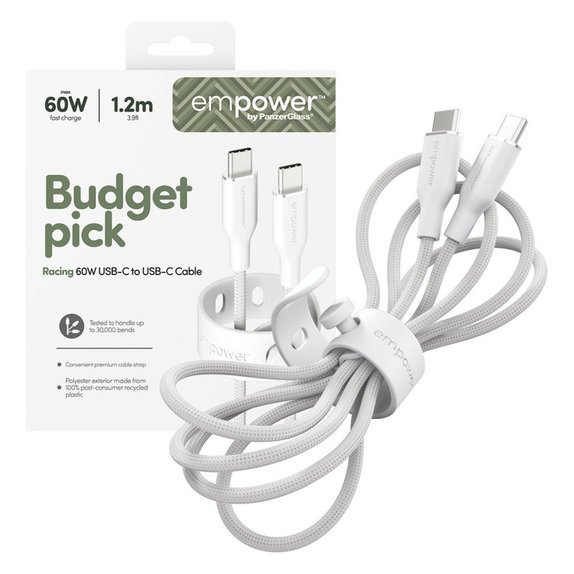Kabel USB-C, 60 W, Racing, 1,2 m, stříbrnobílý, empower