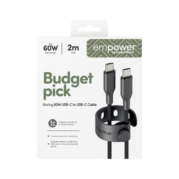 Kabel USB-C, 60 W, Racing, 2 m, Space Black, empower