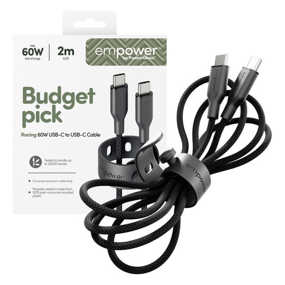Kabel USB-C, 60 W, Racing, 2 m, Space Black, empower
