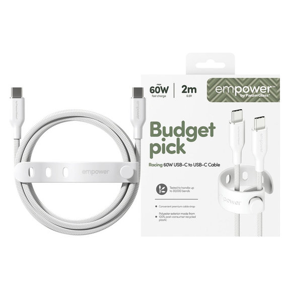 Kabel USB-C, 60 W, Racing, 2 m, Stříbrnobílá, empower