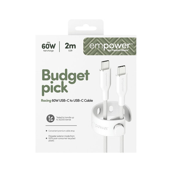 Kabel USB-C, 60 W, Racing, 2 m, Stříbrnobílá, empower