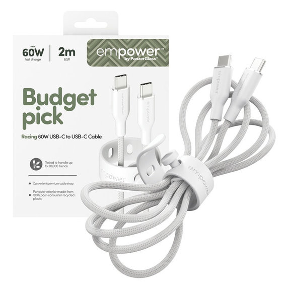 Kabel USB-C, 60 W, Racing, 2 m, Stříbrnobílá, empower