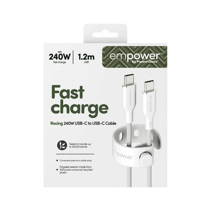 Kabel USB-C, 240 W, Racing, 1,2 m, stříbrnobílý, empower