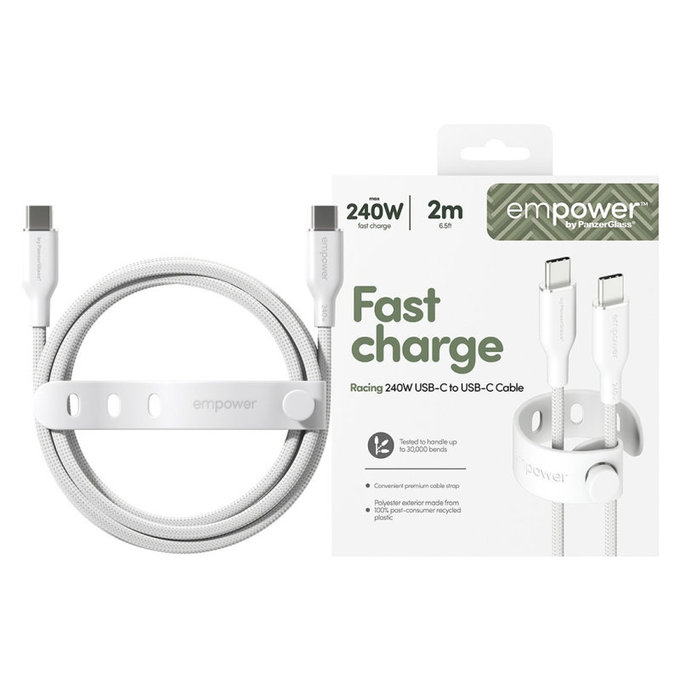 Kabel USB-C, 240 W, Racing, 2 m, Stříbrnobílá, empower