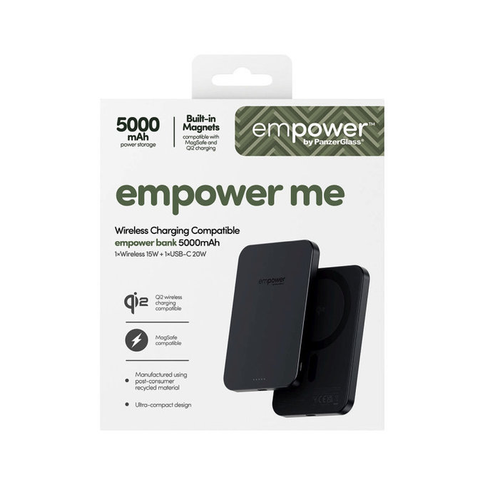 Bezdrátová PowerBank 5000 mAh, 20 W, kompatibilní s MagSafe, Qi2/USB-C, Space Black, empower